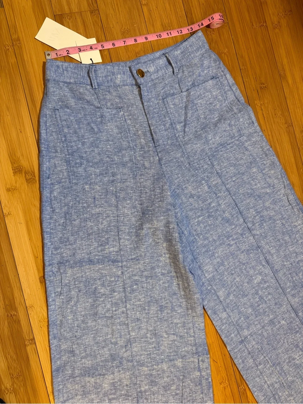 NWT Zara  Blue Linen Culottes Wide Leg Crop Pants Size M